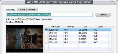 Showing the YouTube downloader in WinX HD Video Converter Deluxe World Cup Edition